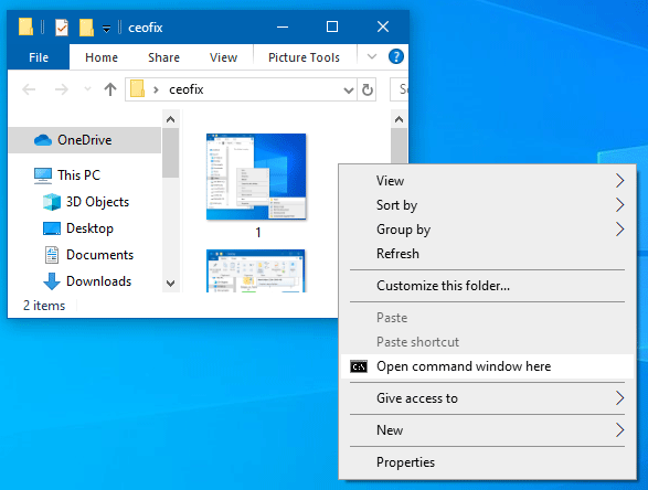 Add Open Command Window Here to Windows 10 Context Menu