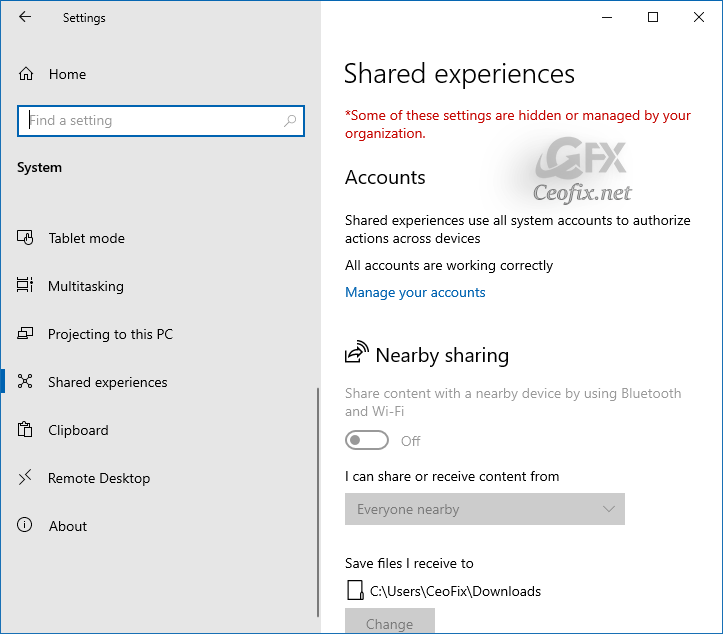 Turn On Or Off Shared Experiences Feature in Windows 10