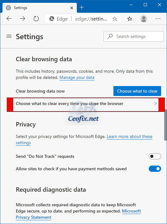 Clear browsing data section and click on Choose what to clear