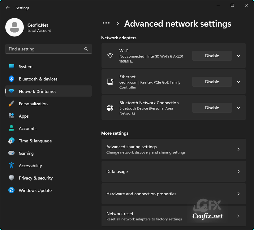 Reset Quickly Networks Settings in Windows 11