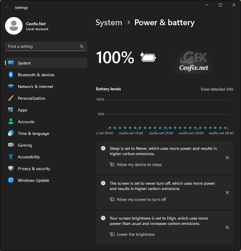 Battery Saver window