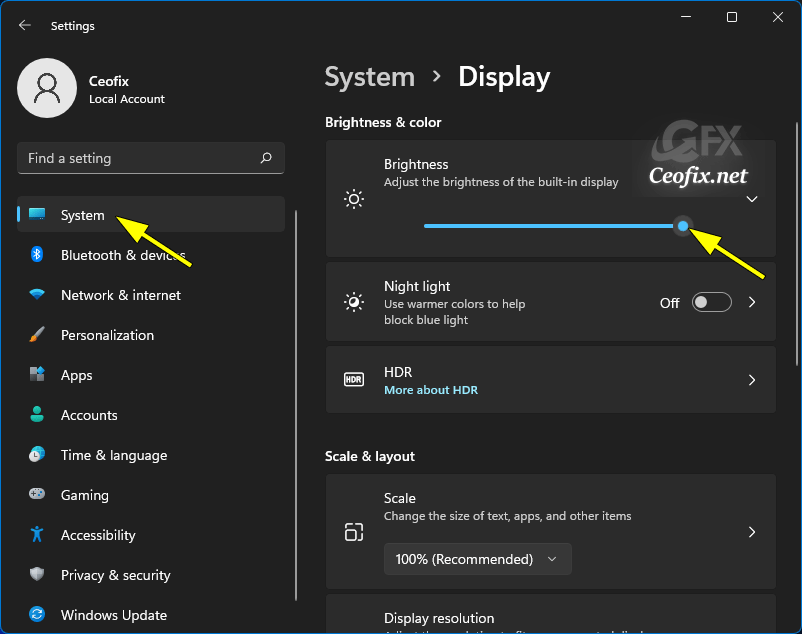 Change Screen Brightness in Windows Settings