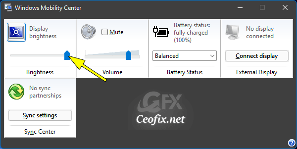 Change the Brightness in the Windows Mobility Center