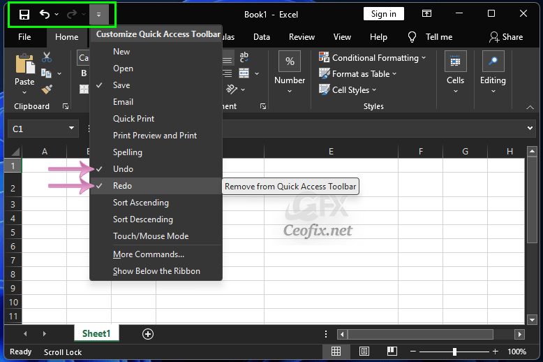 Excel Undo Button And Redo Button Missing 