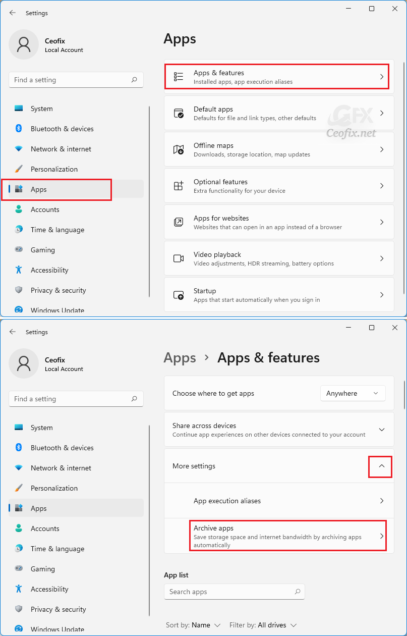 Enable or Disable Archive App 