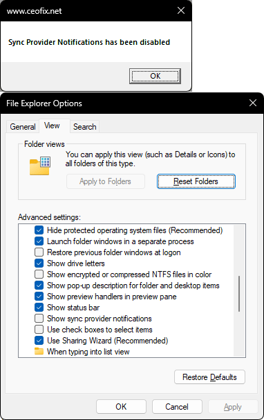  Sync Provider Notifications in File Explorer in Windows 11