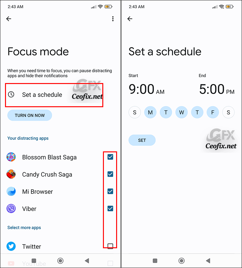 Focus mode schedule