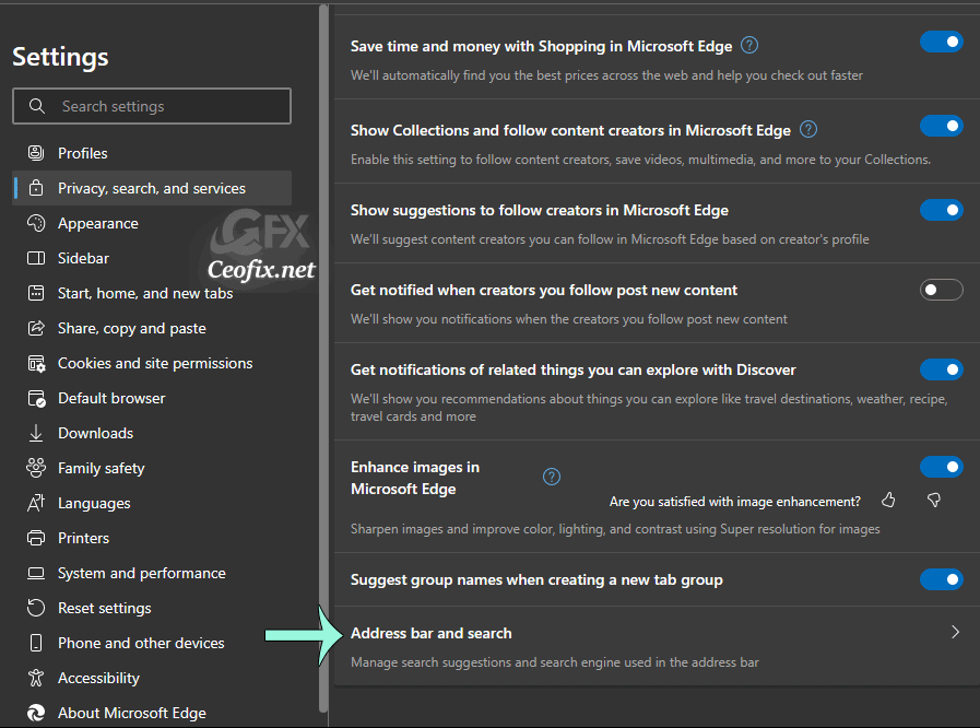 Change the Default Search Engine Used in the Microsoft Edge Address Bar