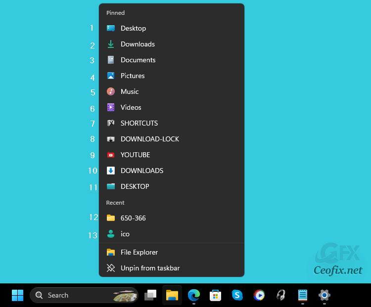 Jump List in Windows 11