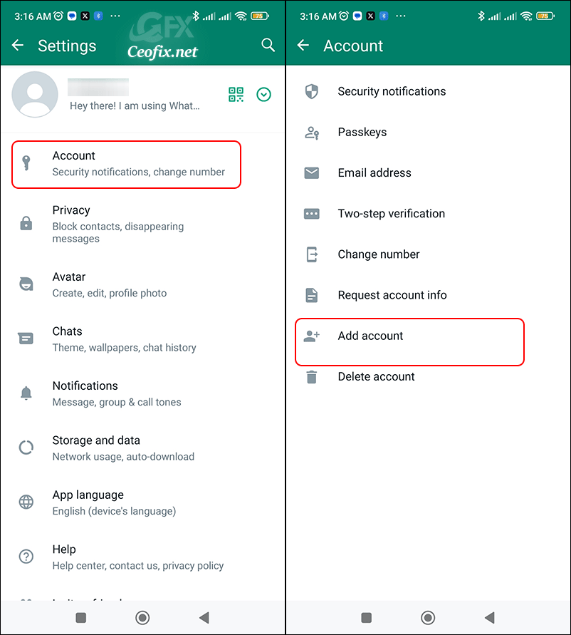 Whatsapp add Account.