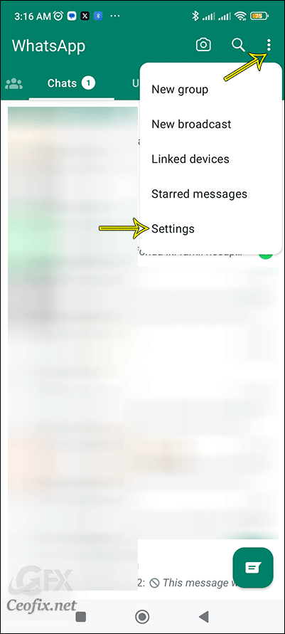 Whatsapp settings menu